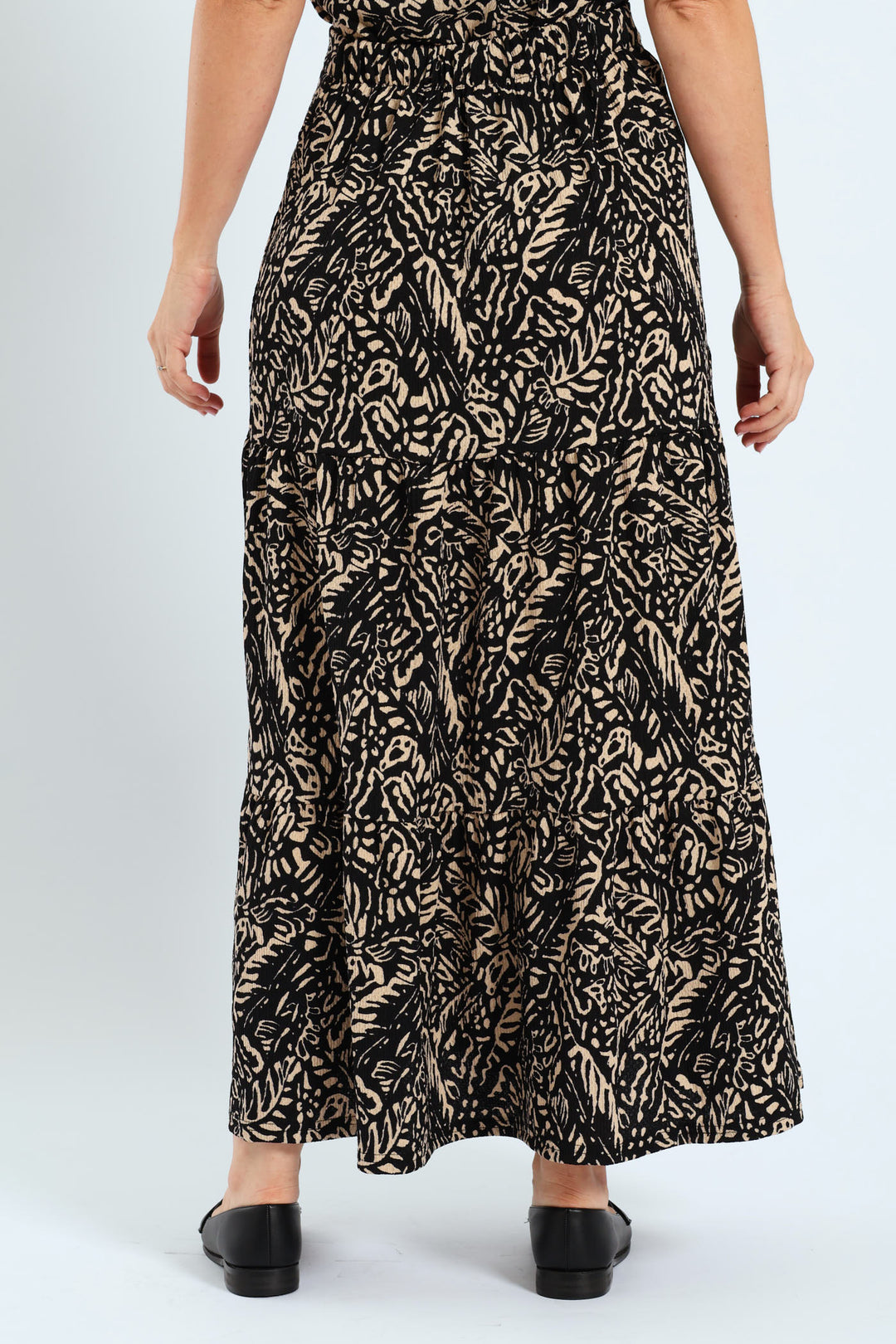 Tiered Knit Maxi Skirt - Black/Cream