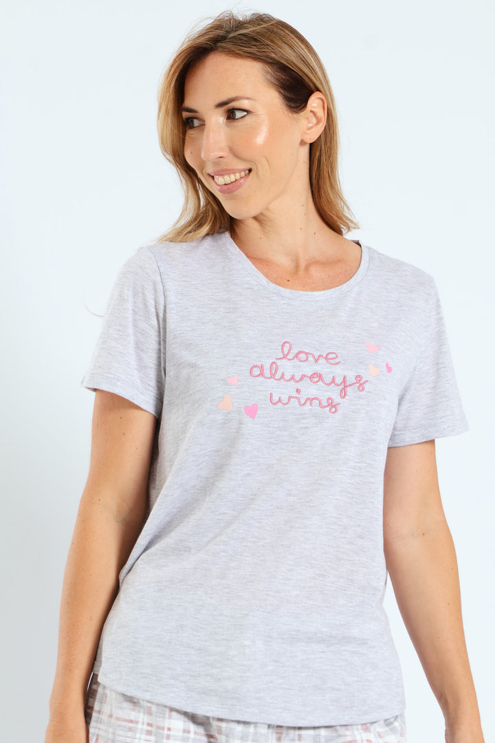 Love Wins Screen Print Tee - Grey Melange