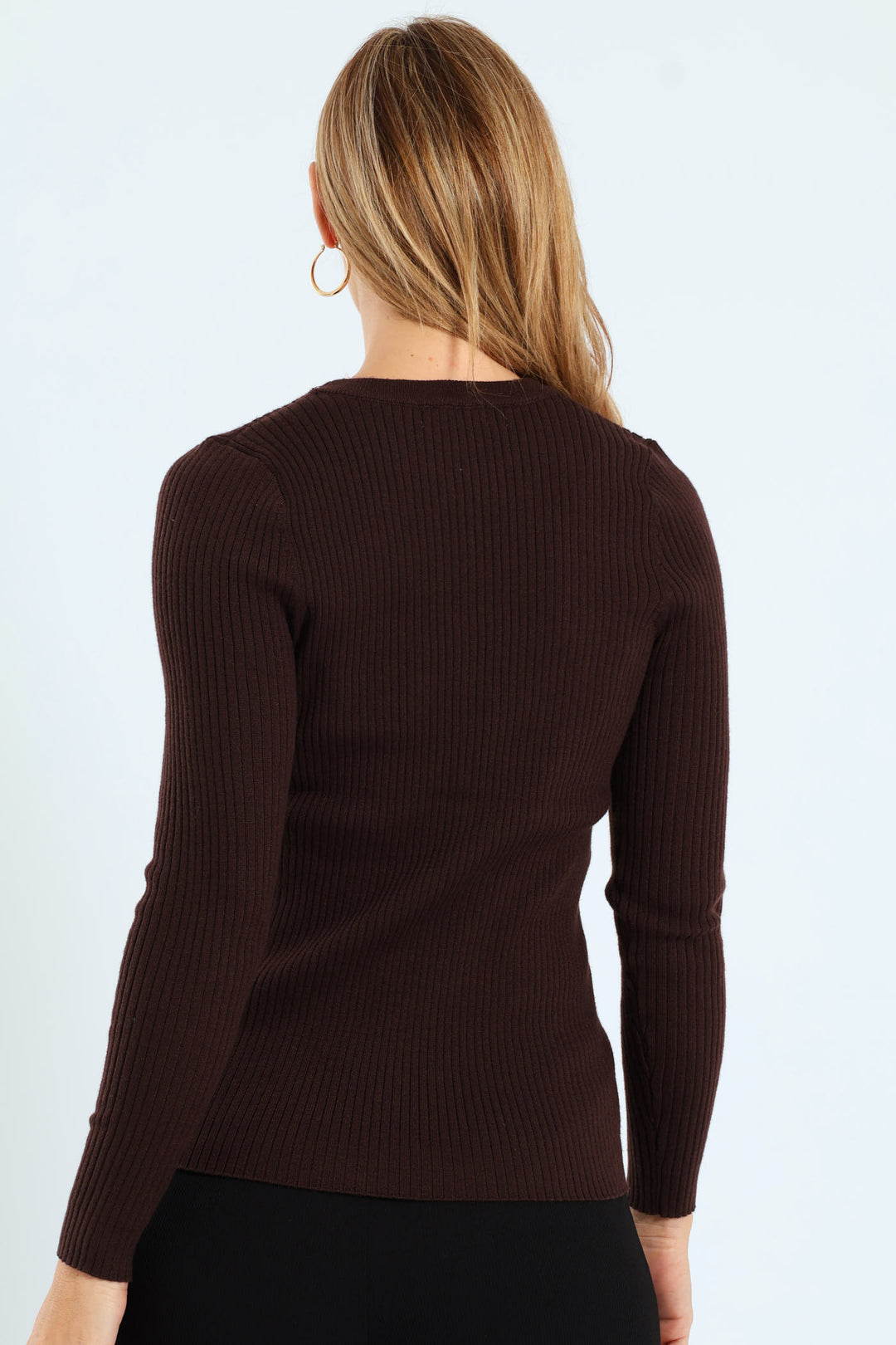 Ribbed Plain Pullover - Bitter Chocolate
