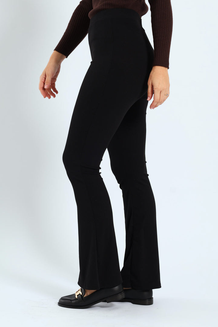 Kick Flare Rib Wide Waistband Legging - Black