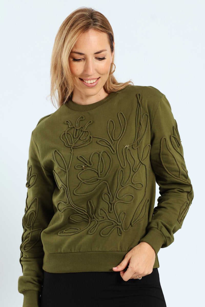 Long Sleeve Foliage Cornelli Fleece Pullover - Fatigue
