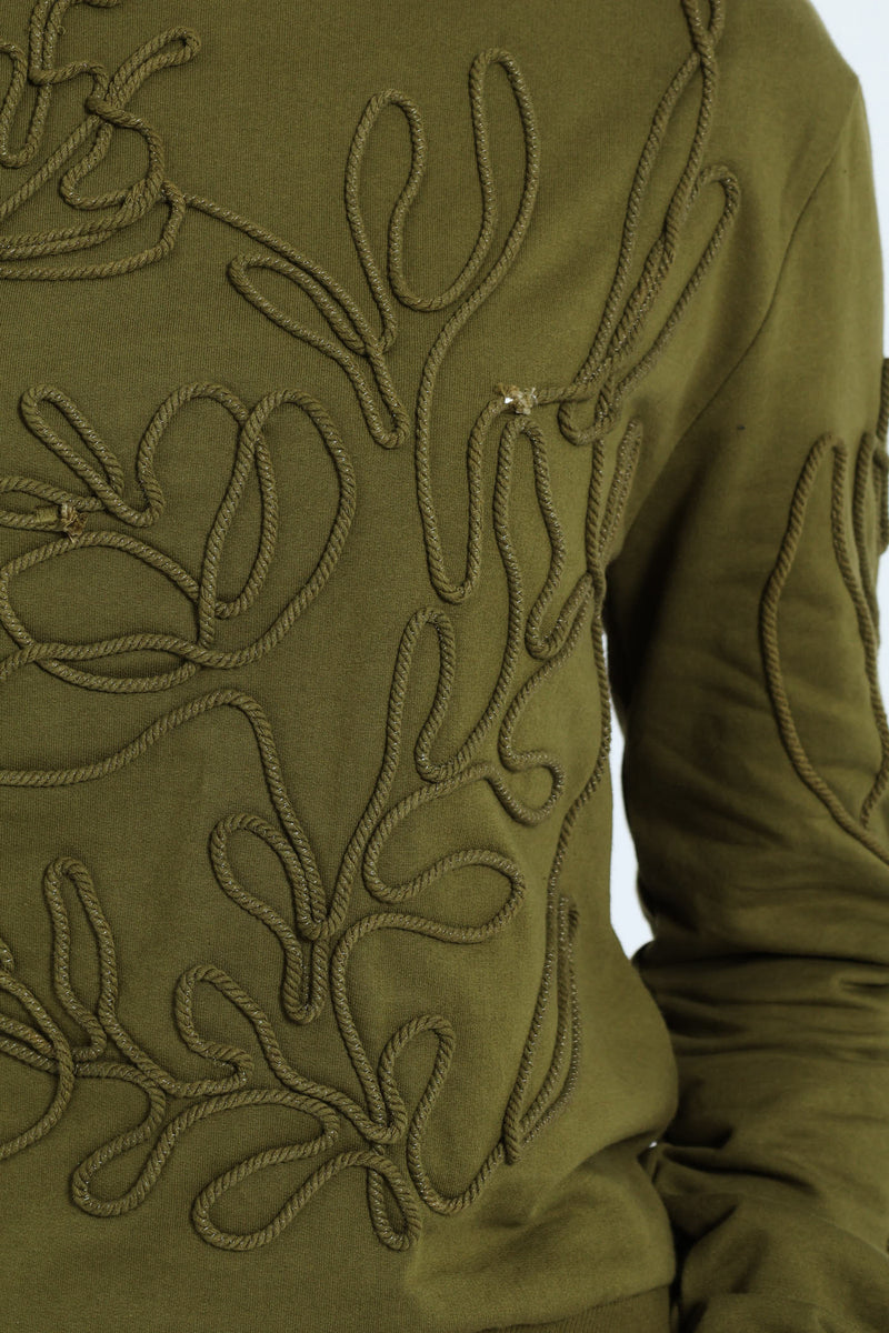 Long Sleeve Foliage Cornelli Fleece Pullover - Fatigue