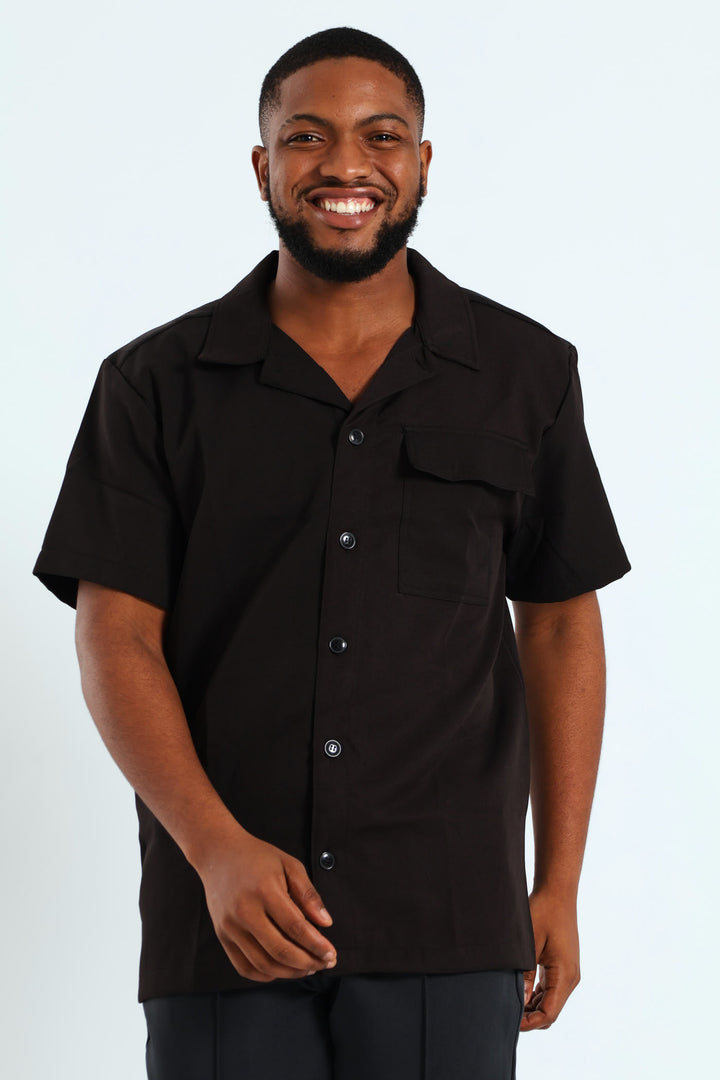 Short Sleeve Utility Shacket - Black