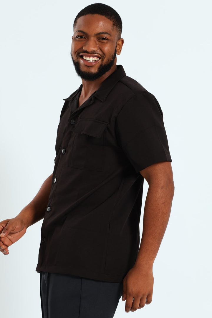 Short Sleeve Utility Shacket - Black