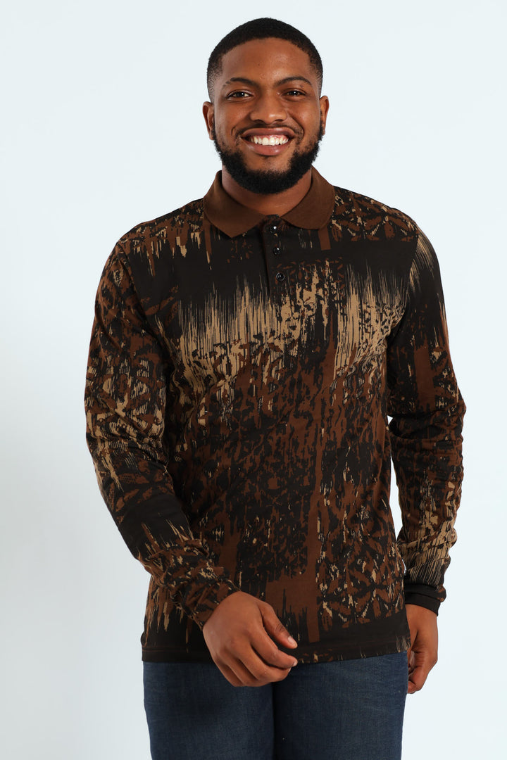 Long Sleeve Printed Golfer - Brown
