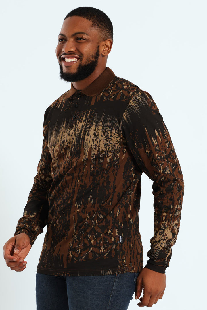 Long Sleeve Printed Golfer - Brown