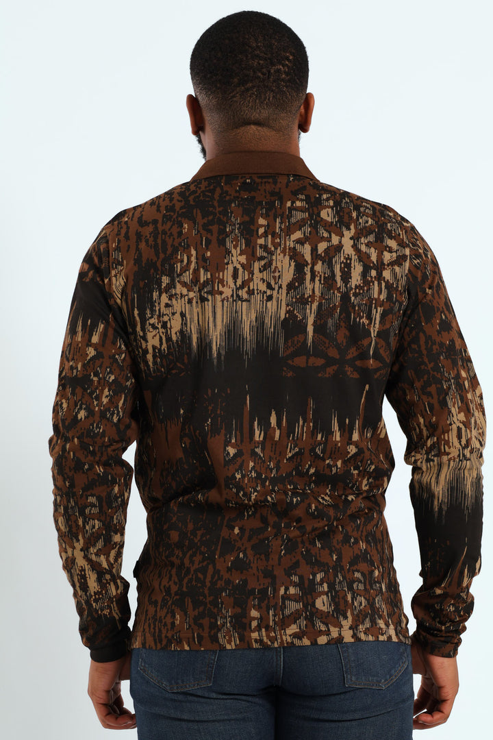 Long Sleeve Printed Golfer - Brown
