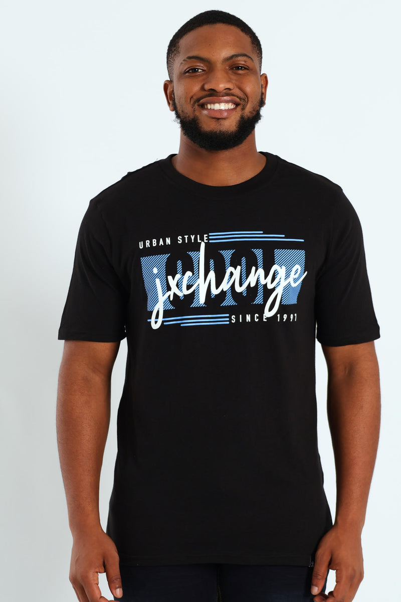 Cool Front Chest Print Tee - Black