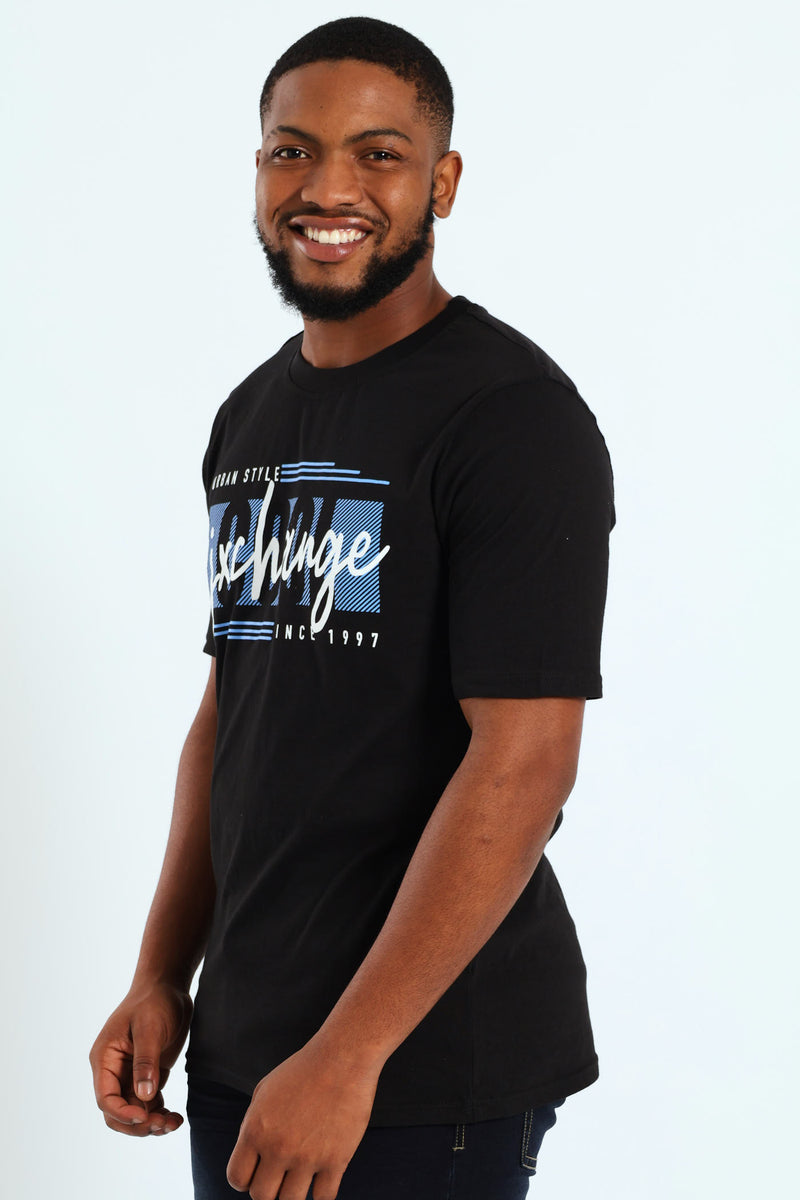 Cool Front Chest Print Tee - Black