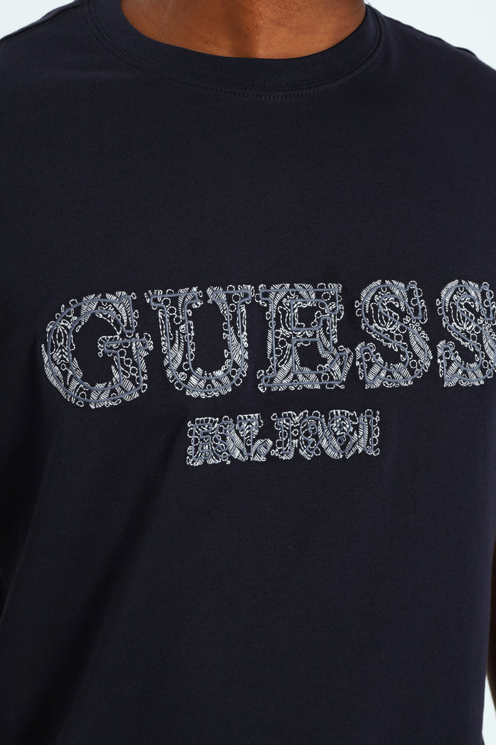 Short Sleeve Embroidered Tee - Navy