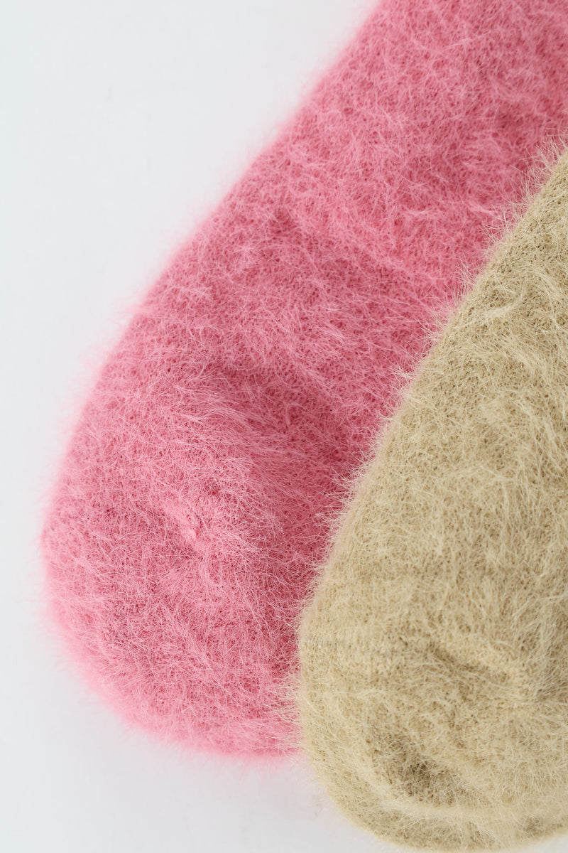 2 Pack Plain Fluffy Cosy Socks - Pink