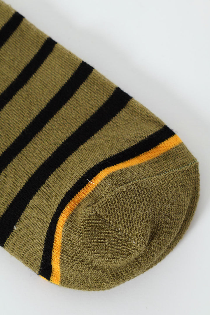 Single Print Stripe Anklet Socks - Fatigue
