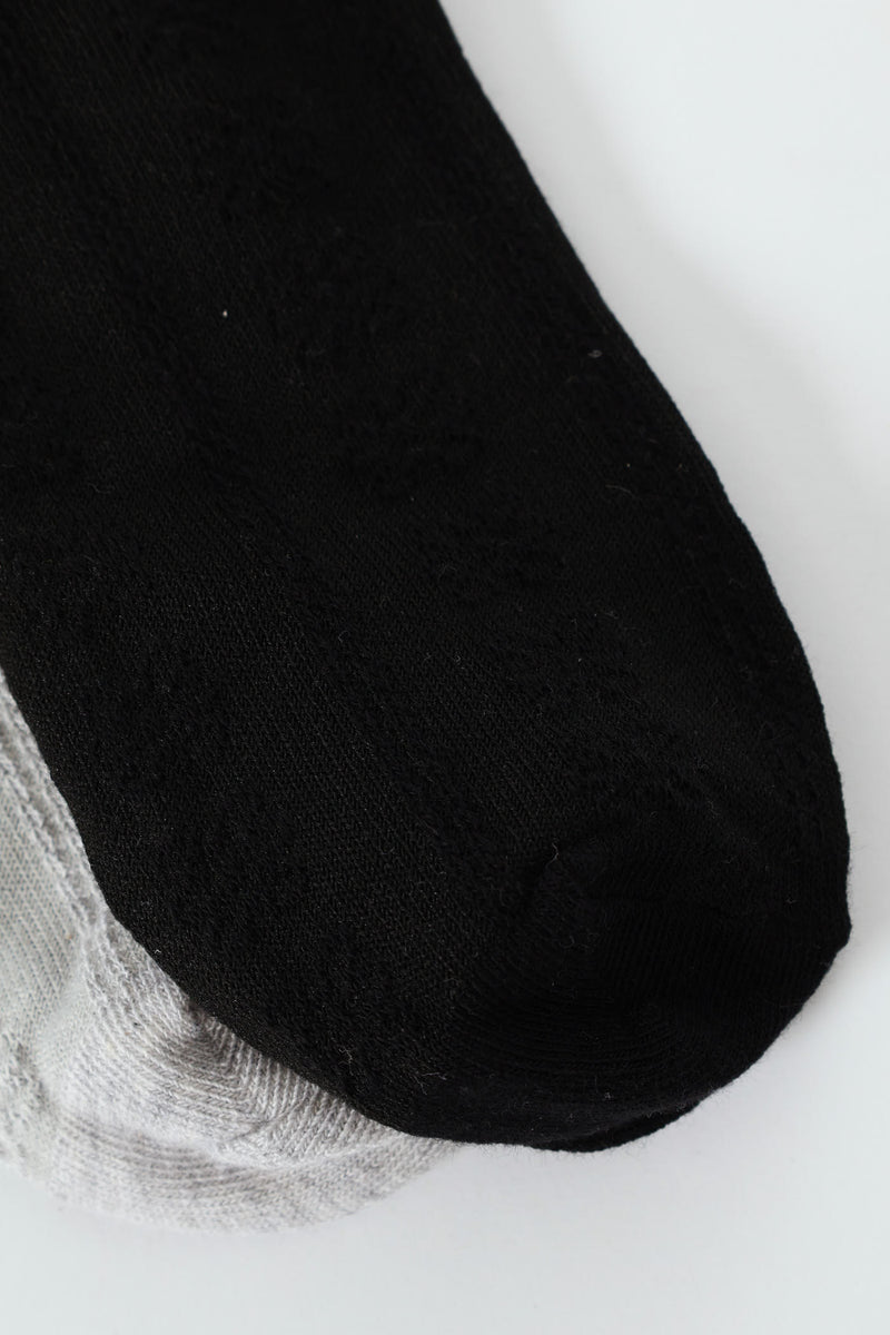2 Pack Jacquard Flowers Crew Socks - Black/Grey