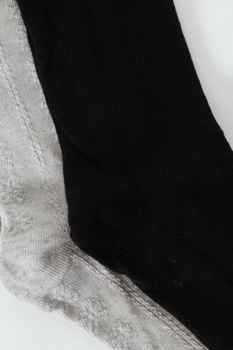 2 Pack Jacquard Flowers Crew Socks - Black/Grey