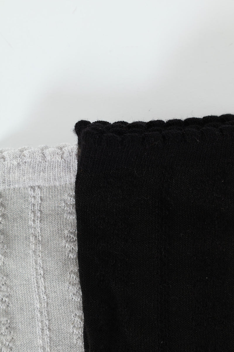 2 Pack Jacquard Flowers Crew Socks - Black/Grey