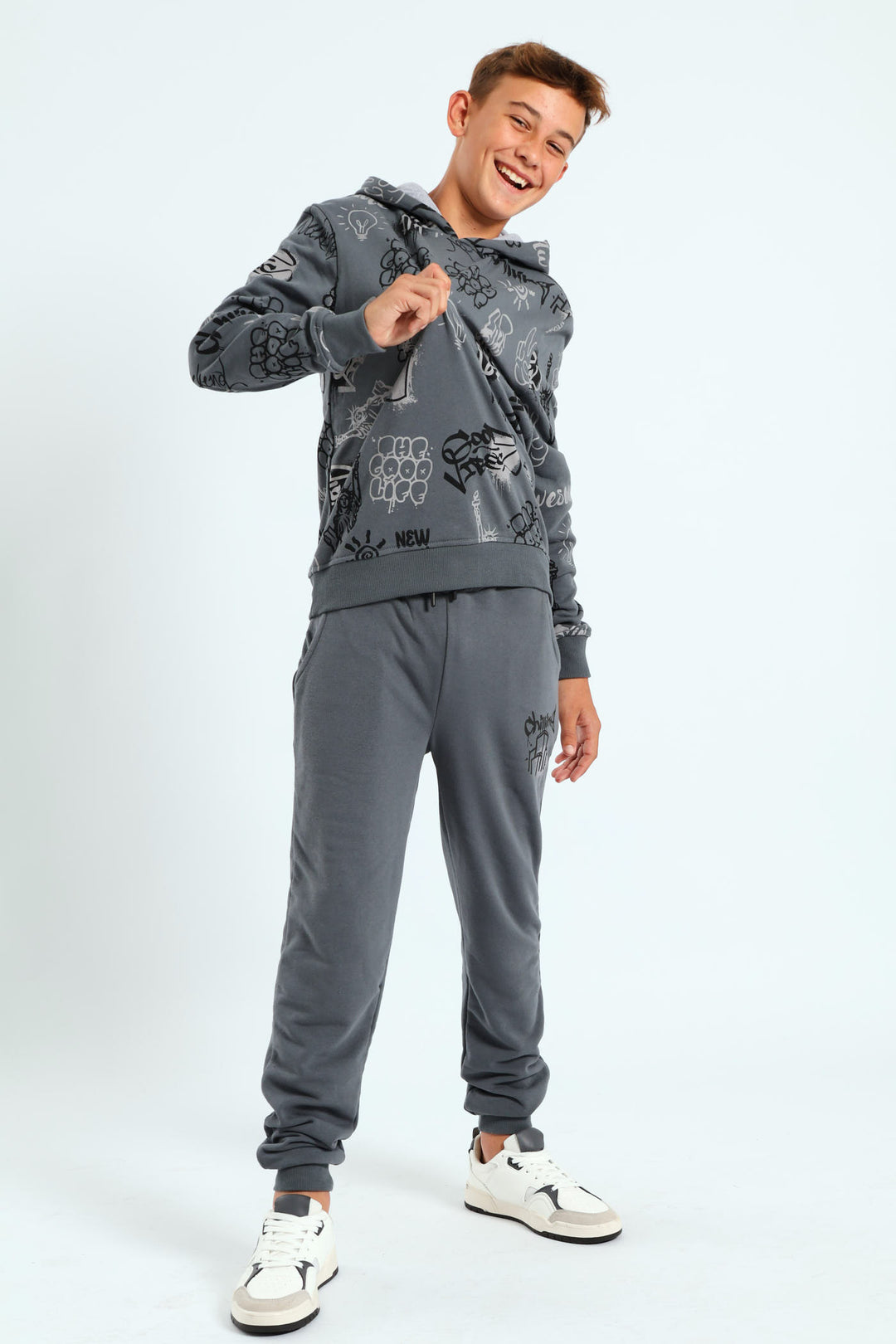 Boys Graffiti Print Jogger - Charcoal