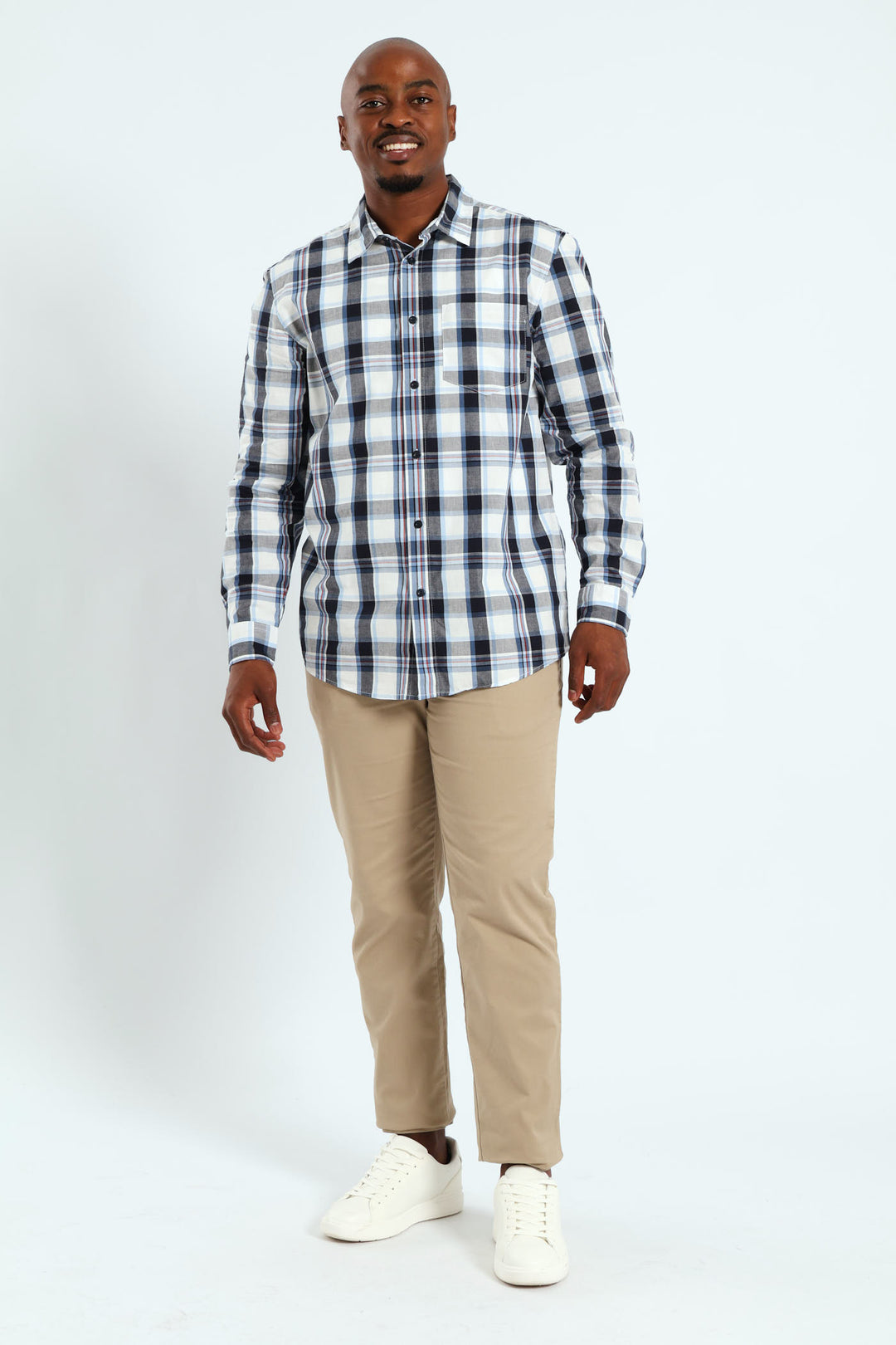 Long Sleeve Check Shirt - White/Navy/Ochre