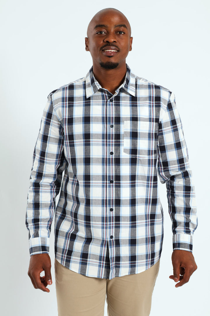 Long Sleeve Check Shirt - White/Navy/Ochre