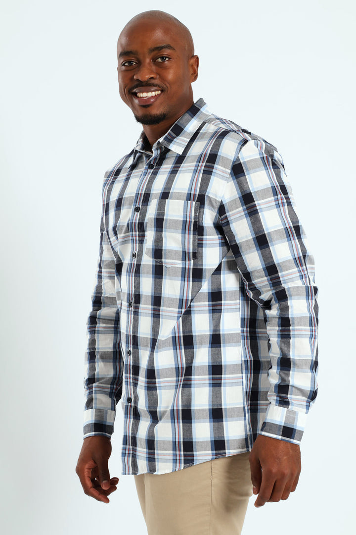 Long Sleeve Check Shirt - White/Navy/Ochre