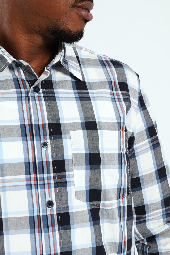 Long Sleeve Check Shirt - White/Navy/Ochre