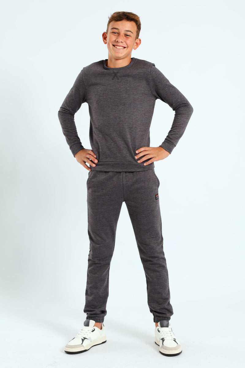 Boys Fleece Crew Top - Charcoal Melange