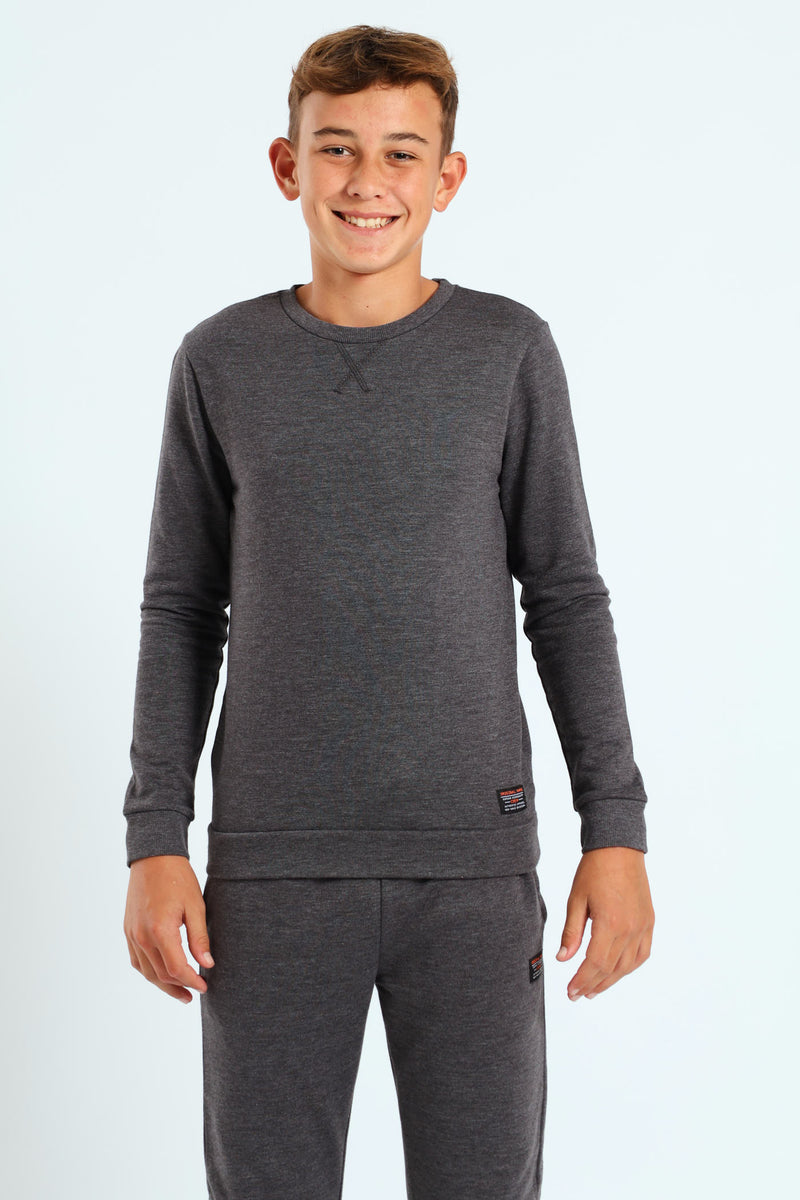 Boys Fleece Crew Top - Charcoal Melange