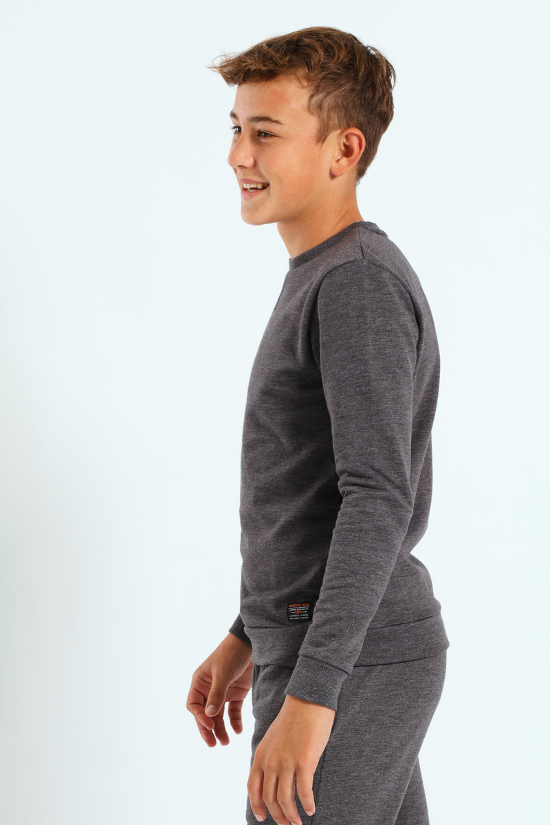 Boys Fleece Crew Top - Charcoal Melange