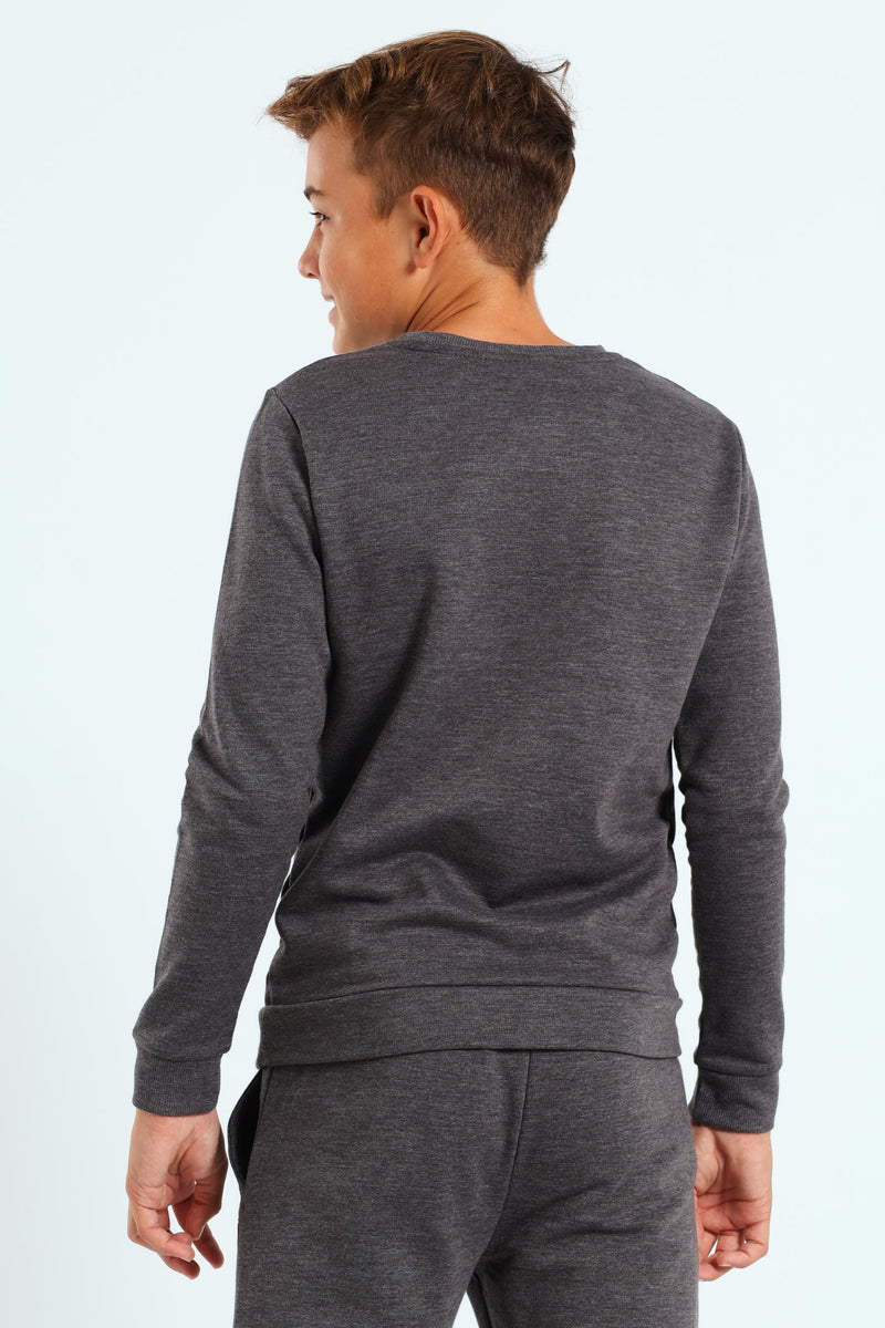 Boys Fleece Crew Top - Charcoal Melange