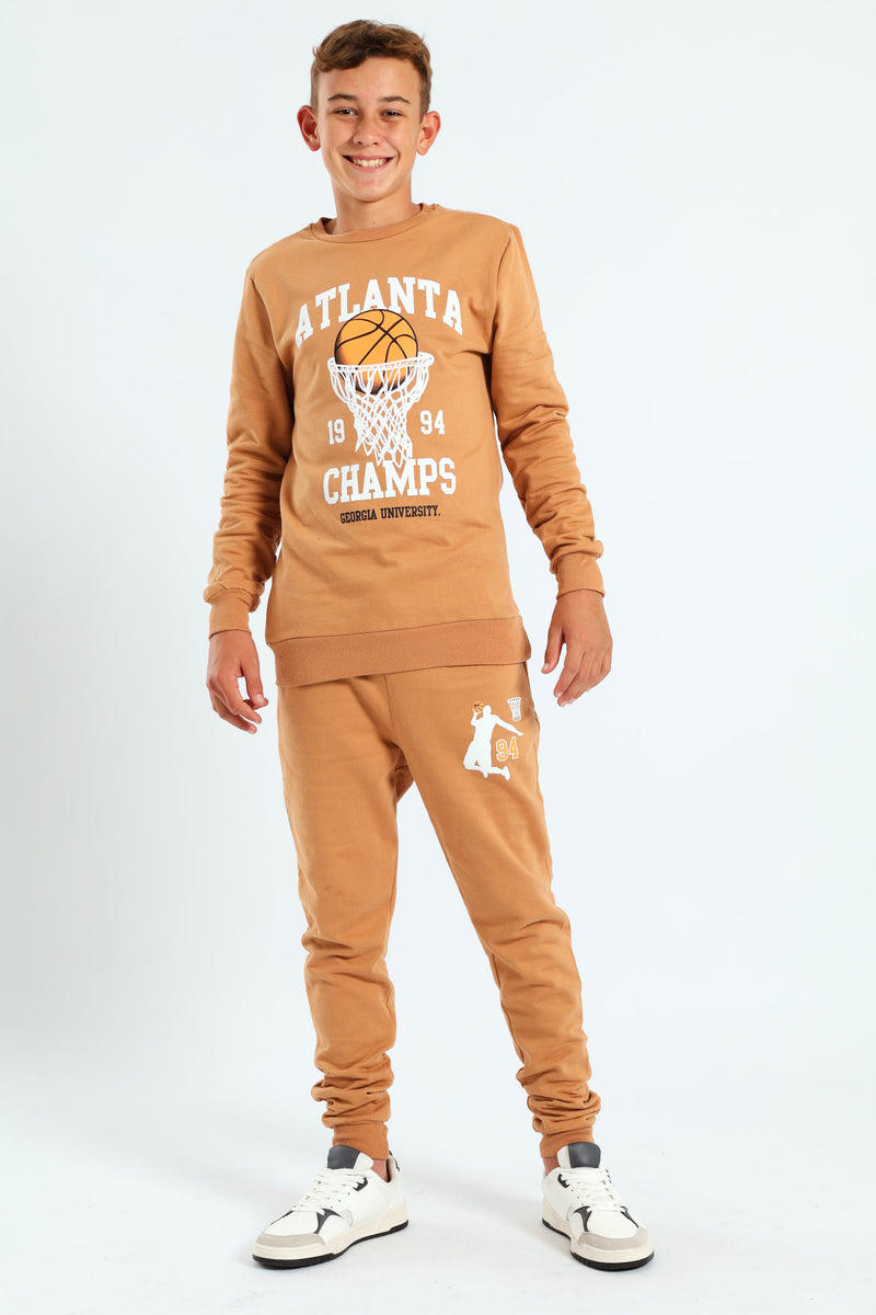 Boys Basketball Crew Top - Brown