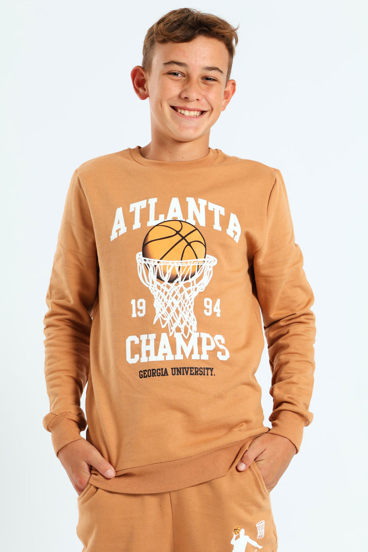 Boys Basketball Crew Top - Brown