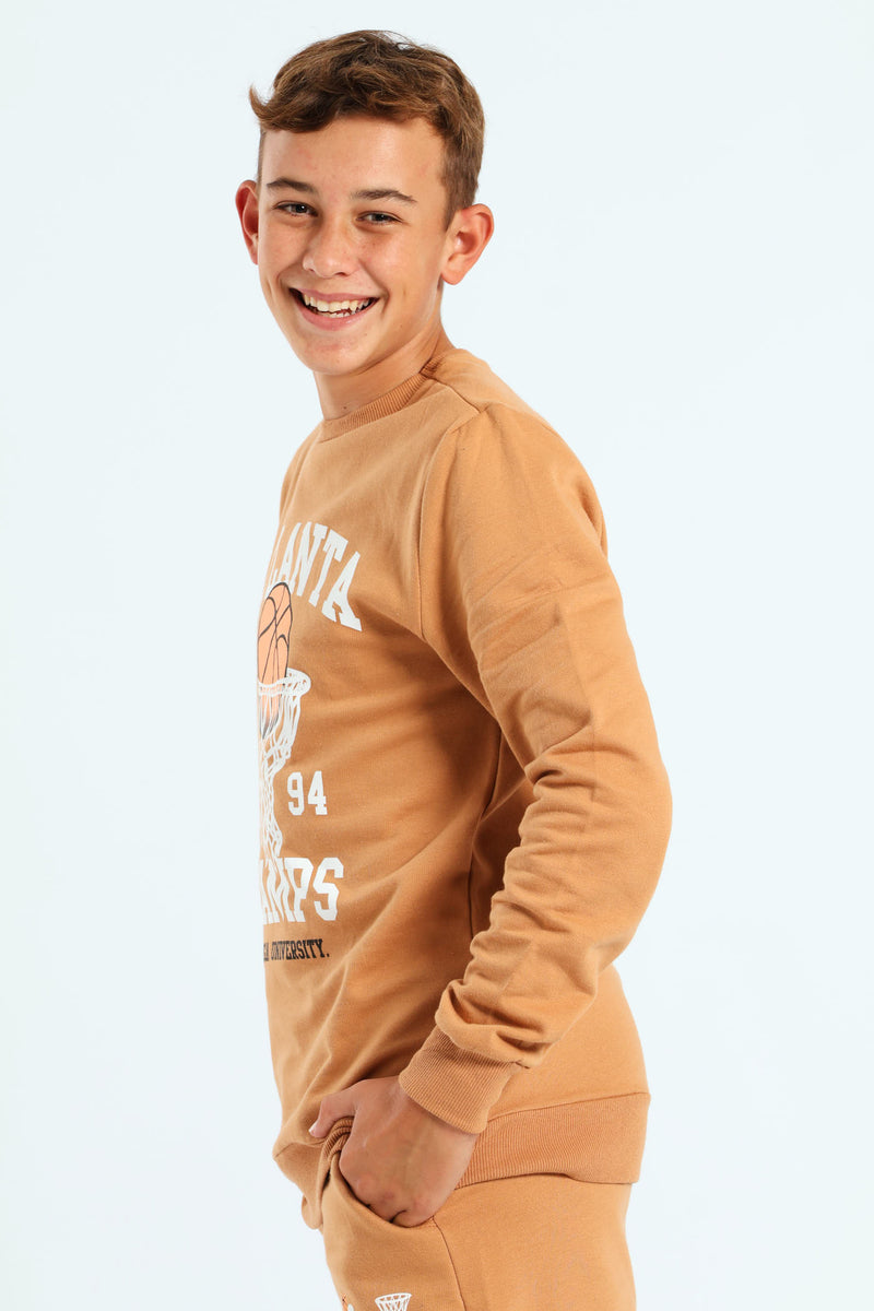 Boys Basketball Crew Top - Brown