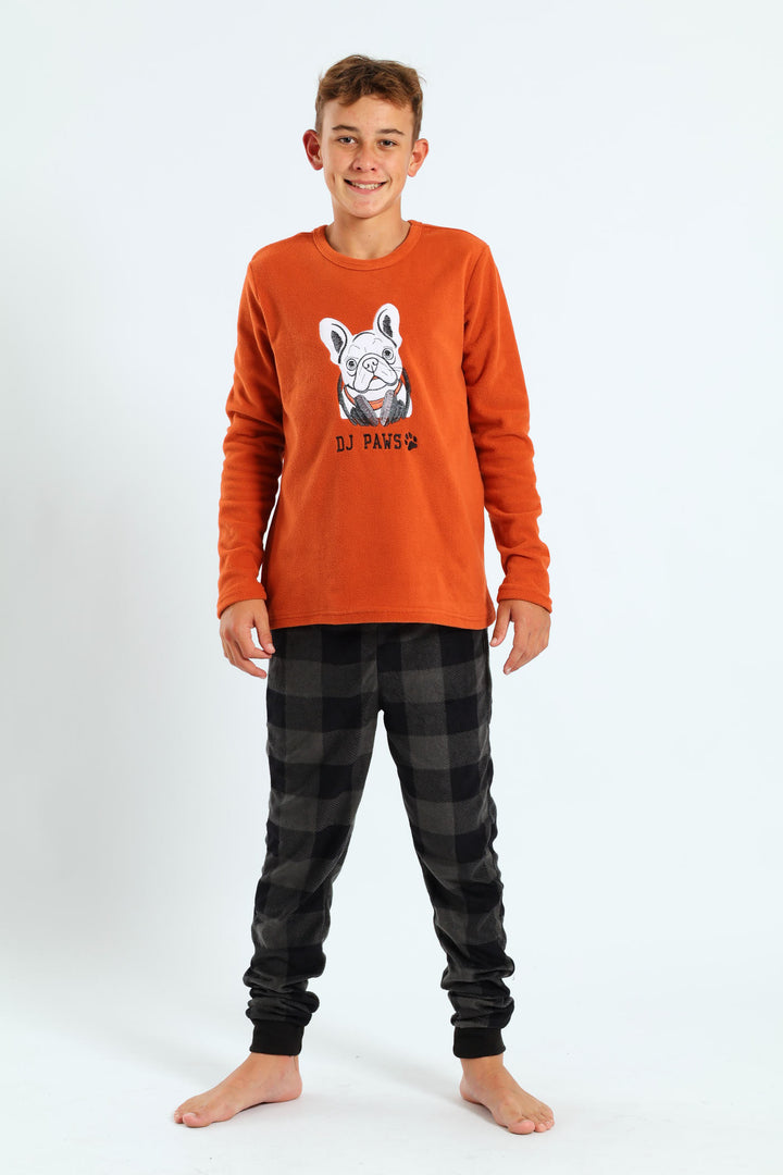 Boys Pug Applique Sleep Set - Rust