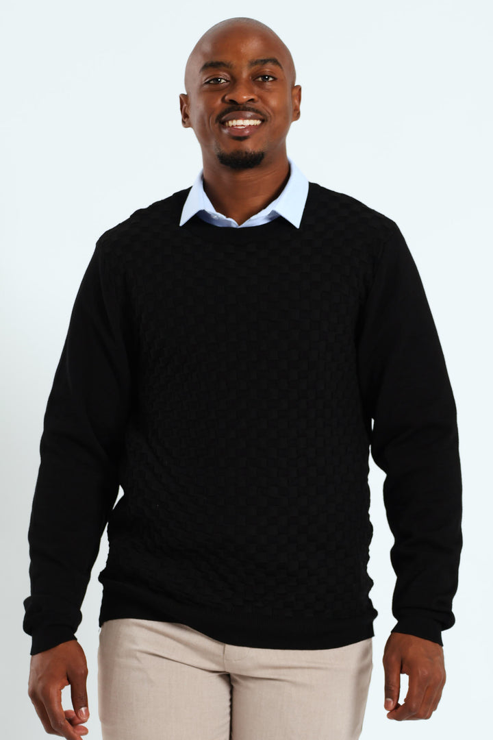 Basket Weave Knit Pullover - Black