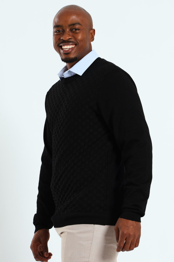 Basket Weave Knit Pullover - Black