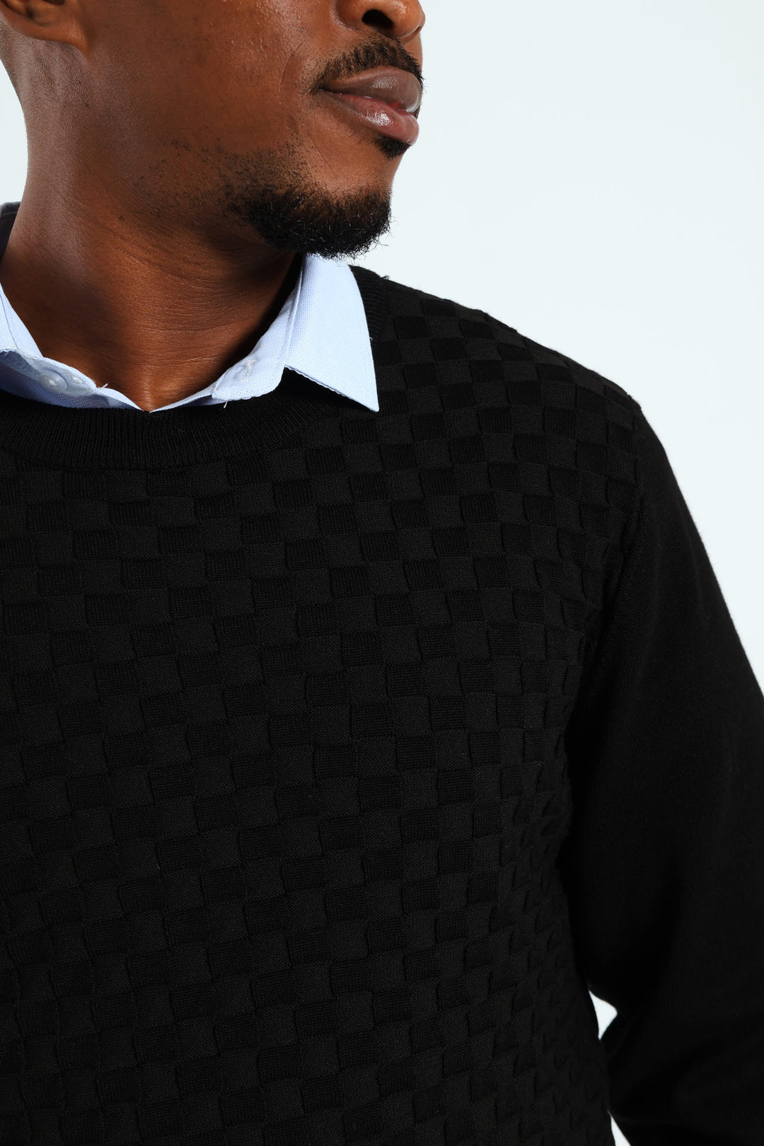 Basket Weave Knit Pullover - Black