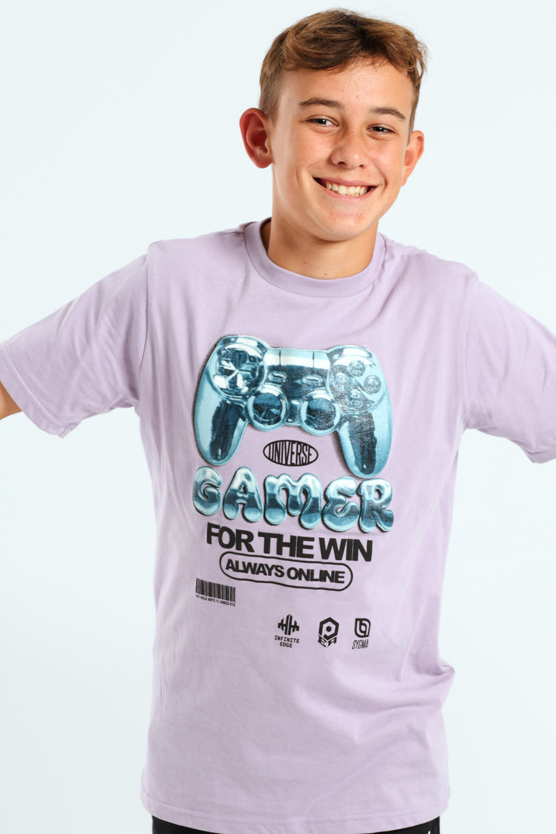 Boys Gamer Gel Print Tee - Lilac