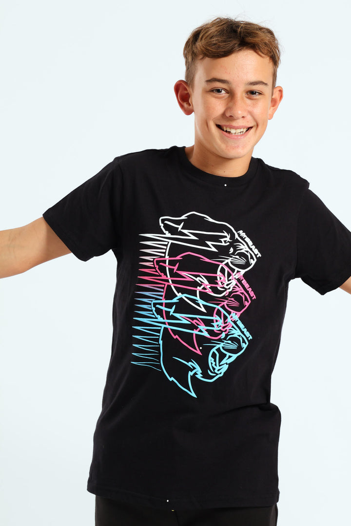 Boys Mr Beast Lightning Print Tee - Black