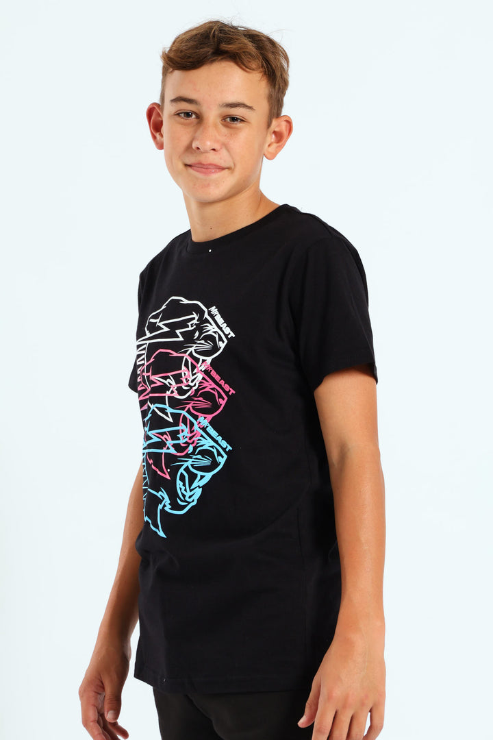 Boys Mr Beast Lightning Print Tee - Black