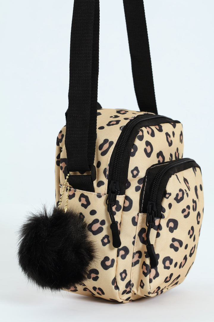 Girls Animal Print Nylon Sling Bag