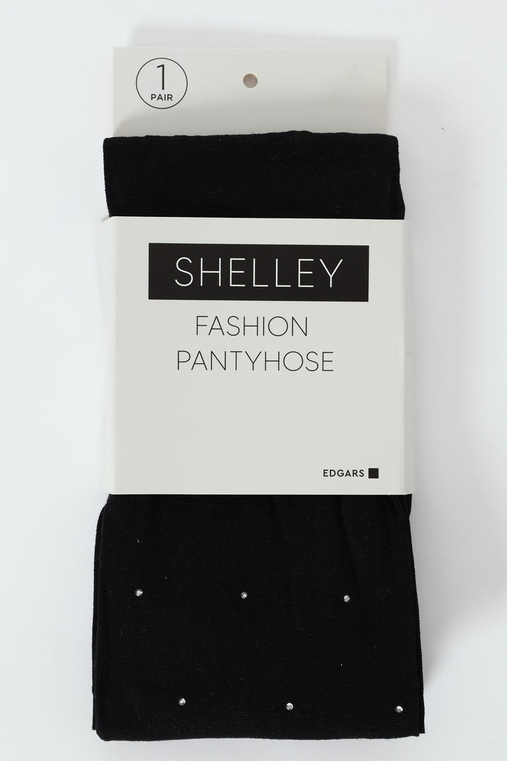 Opaque Diamante Fashion Stocking - Black