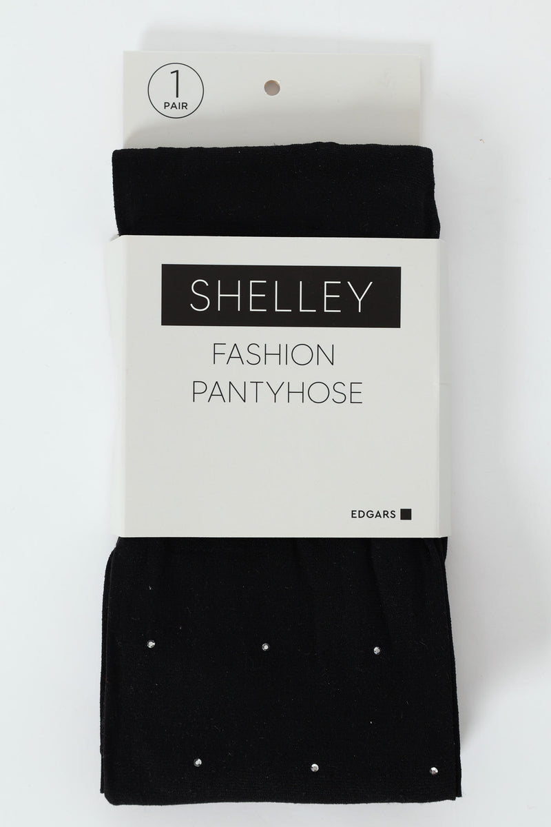 Opaque Diamante Fashion Stocking - Black
