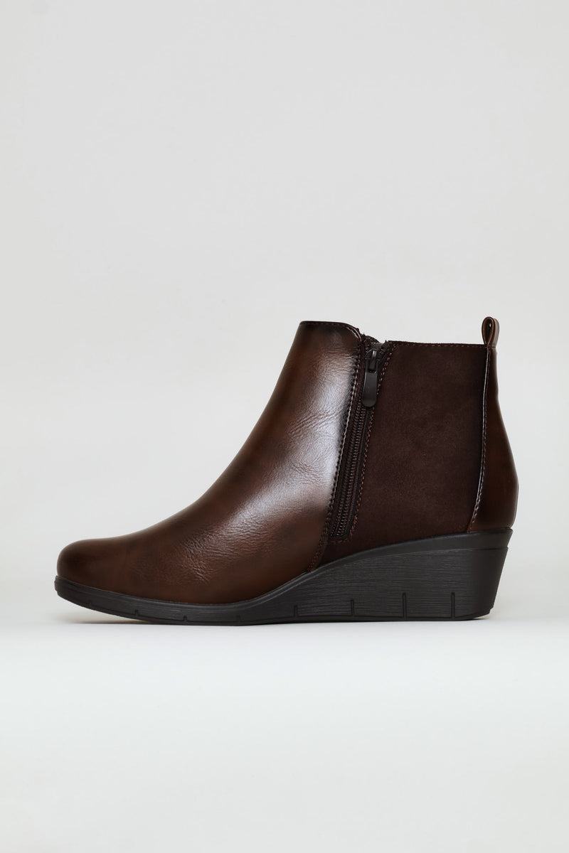 Ankle Wedge Boot - Brown