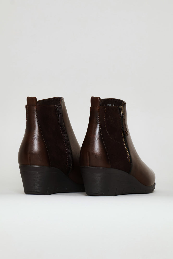 Ankle Wedge Boot - Brown