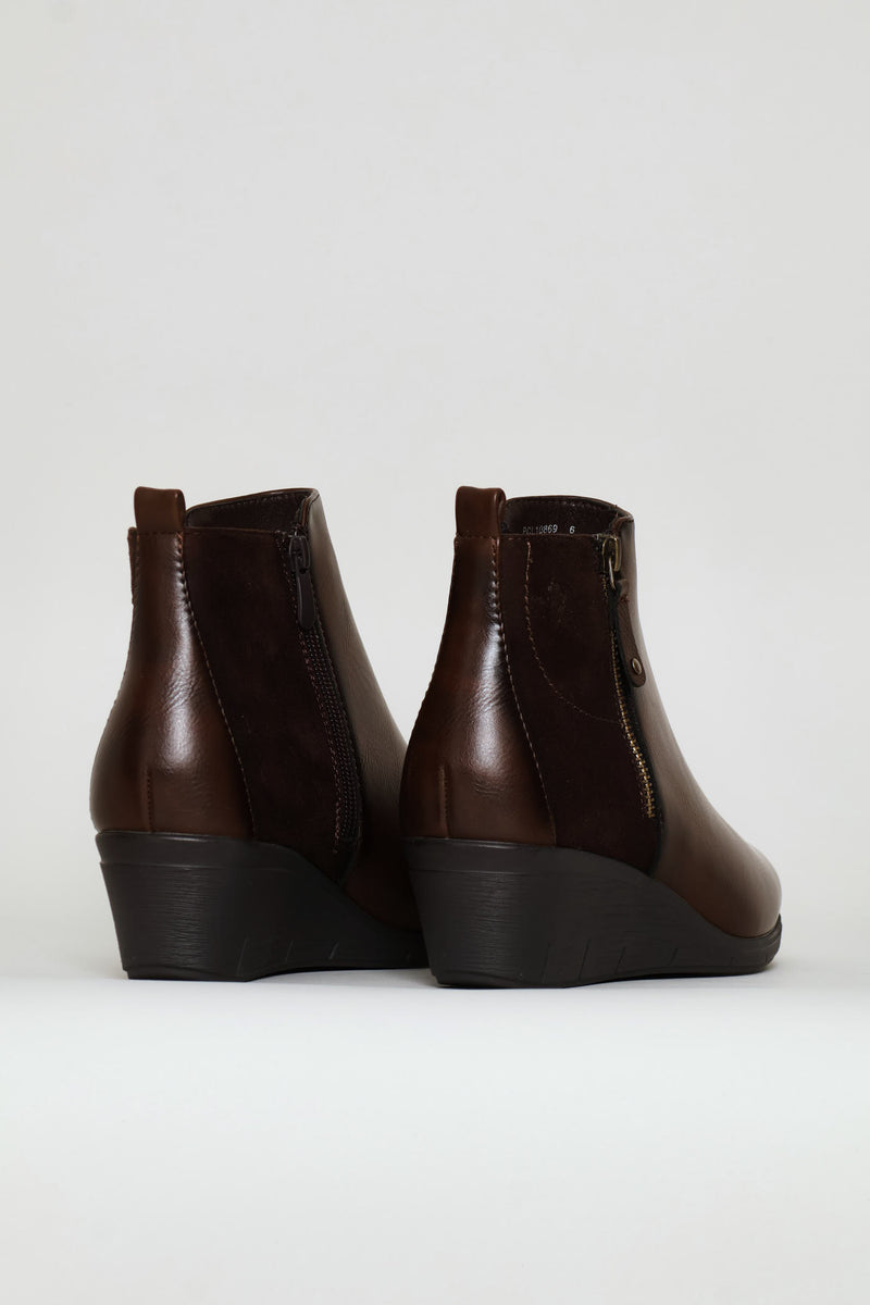 Ankle Wedge Boot - Brown