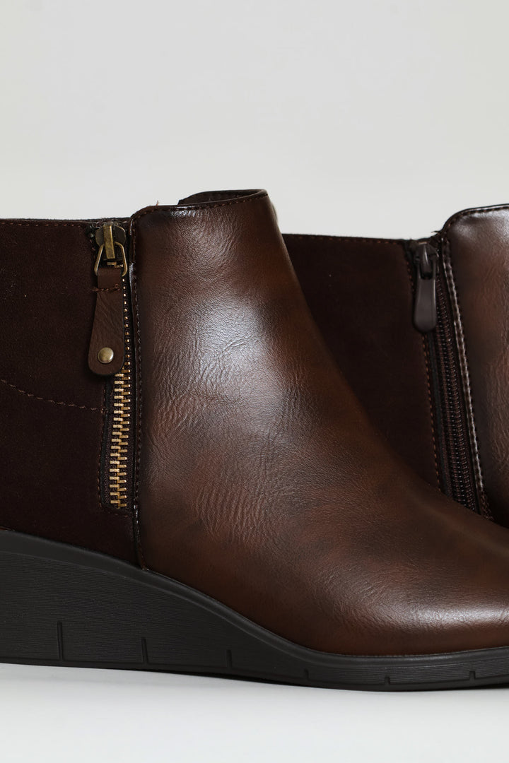 Ankle Wedge Boot - Brown