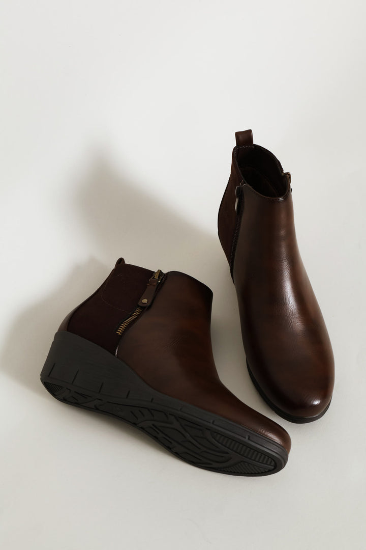 Ankle Wedge Boot - Brown