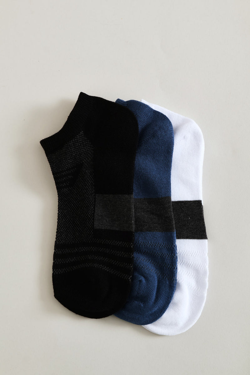 3 Pack Low Cut Socks - Blue/White/Black