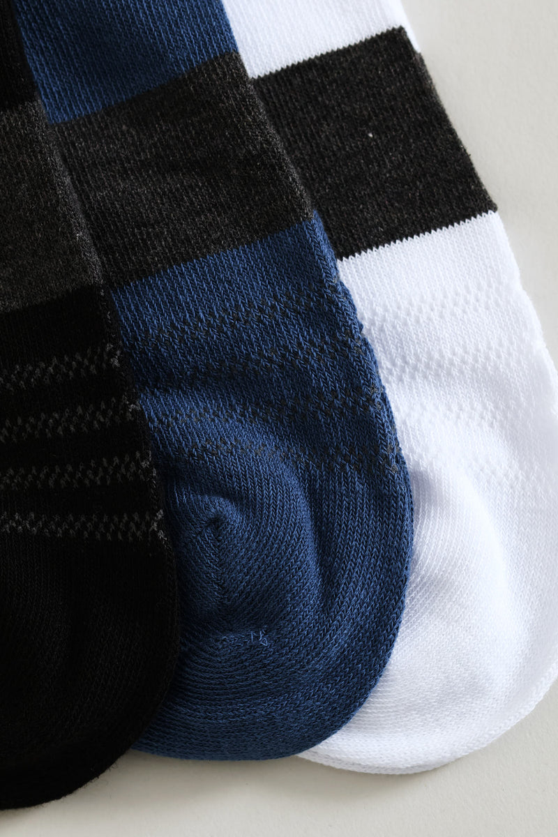 3 Pack Low Cut Socks - Blue/White/Black