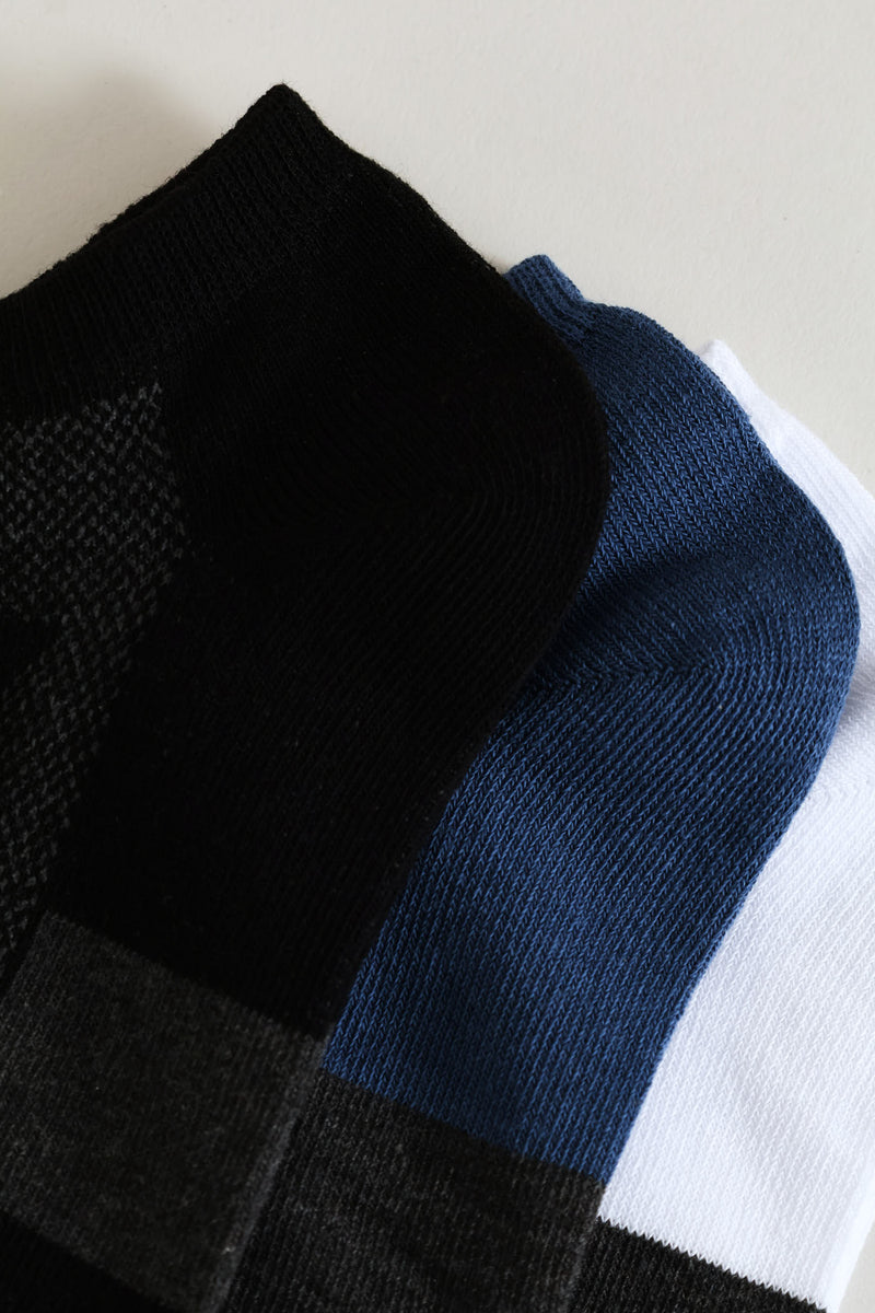 3 Pack Low Cut Socks - Blue/White/Black