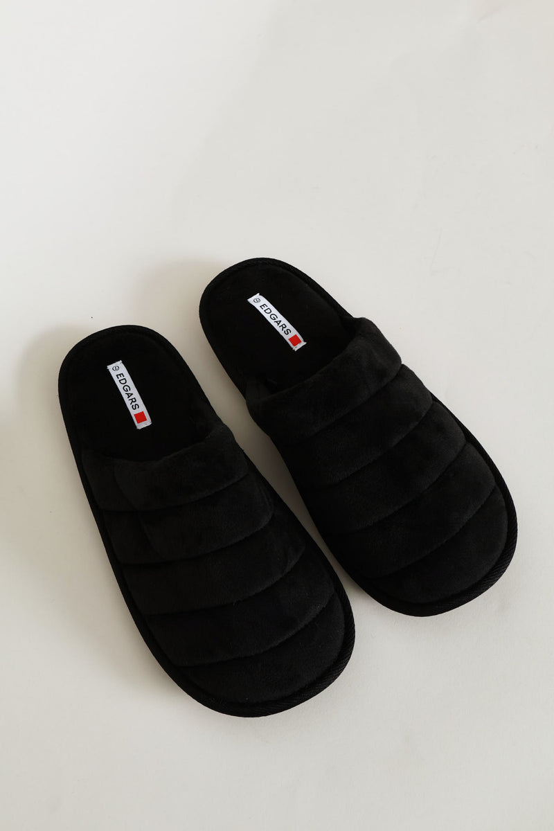 Plush Upper Comfort Slipper - Black